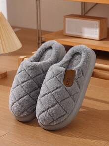 Solid Color Men's Soft Sole Plush Slippers, Thermal Lined Indoor/Outdoor Winter Closed-Toe Floor Slippers - Grey - View 8