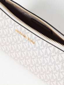 Michael Kors Jet Set Medium Signature Logo Women's Shoulder Bag, Elegant Casual Zipper Square Clutch Wallet With Metal Chain, Evening/Party Bag - White Pink - View 7
