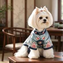 1pc- Breathable Dog Cheongsam Dress, Classic Chinese Style Pet Qipao Skirt, Elegant Outfit For Daily Photos Festival, Small Dogs Teddy - Multicolor - View 10