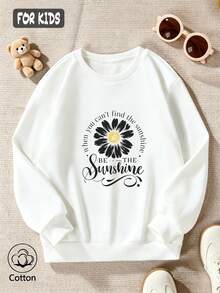 Girls' Cute Printed Drop-Shoulder Round-Neck Long-Sleeve Casual Sports Sweatshirt - White - View 4