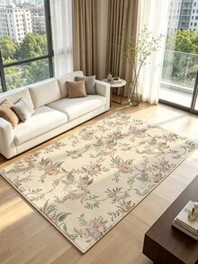 1pc Light Apricot Gentle Pastoral Style, Vine & Floral Faux Cashmere Living Room Rug, Soft Non-Slip Wear-Resistant, Suitable For Living Room, Bedroom Holiday Decor, Office, Non-Slip Door Mat, Bathroom, Hallway, Study Area Rug - Apricot - View 1