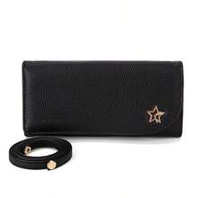 Women's Phone Wallet Clutch With Shoulder Strap, Crossbody Minimalist Long Wallet - Black - View 11
