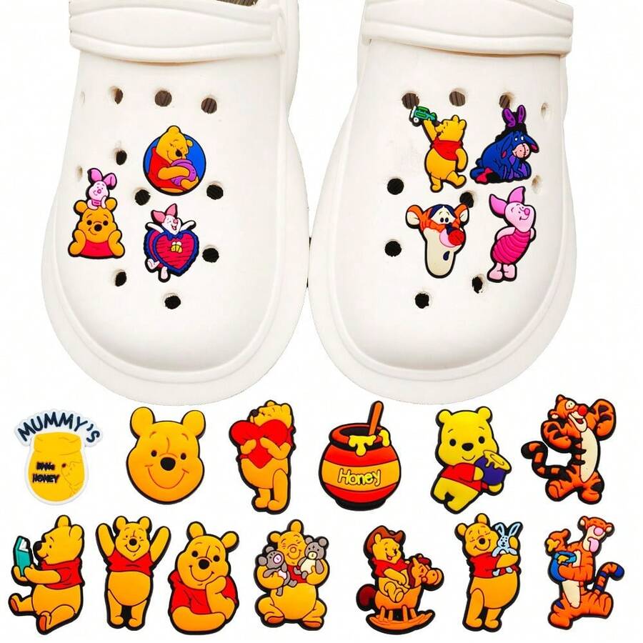 Hasbro 6pcs 12pcs 18pcs Random Style/Winnie The Pooh Croc Shoe Charms, Cartoon Bear Character Soft PVC Shoe Charms, Suitable For Clogs And Sandals (Random Style Shipped) - Multicolor - View 1