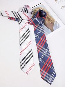 1pc Classic Plaid Jacquard Tie, Men's Business Formal Shirt Accessory, Vintage Checkered Decor Matching - Multicolor - View 6
