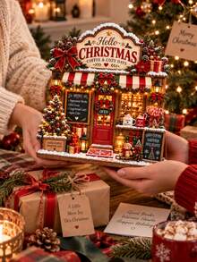 Printed Wooden Christmas Bookstore Desktop Decoration, Realistic 3D Holiday Storefront Sign, Holiday Coffee Shop Scene Ornament, Rustic Christmas Home Decor, Bookshelf Fireplace Countertop Decoration, Holiday Gift For Friends And Family, No Lights Included - Christmas Bookstore - View 4