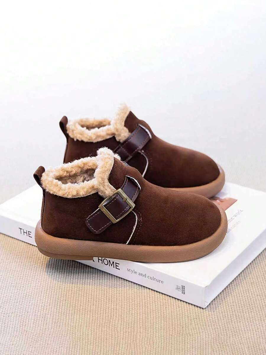 1 Pair Kids' Warm Ankle Boots, Soft Sole Anti-Slip, Suitable For Outdoor And Other Occasions, Autumn/Winter - Brown - View 1