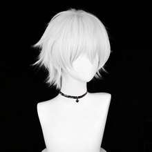 Men White Anime Game Cosplay Synthetic Wigs With Bangs Short Straight Fluffy Heat Resistant Wig For Daily Party - White - View 5