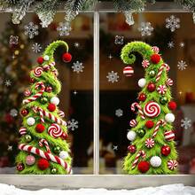 1/6pcs Cute Plush Christmas Tree With Candy Decor Window Sticker, Double-Sided Visible PVC Electrostatic Adsorption Glass Sticker, Suitable For Store And Home Christmas Decoration - Multicolor - View 10