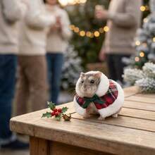 1 Set Cute Christmas Cape, Warm Windproof Outdoor Coat For Small Pets, Hamsters And Parrots, Suitable For Winter Walks, Includes Grooming Brush Set, Cozy Holiday Outfit - Multicolor - View 6