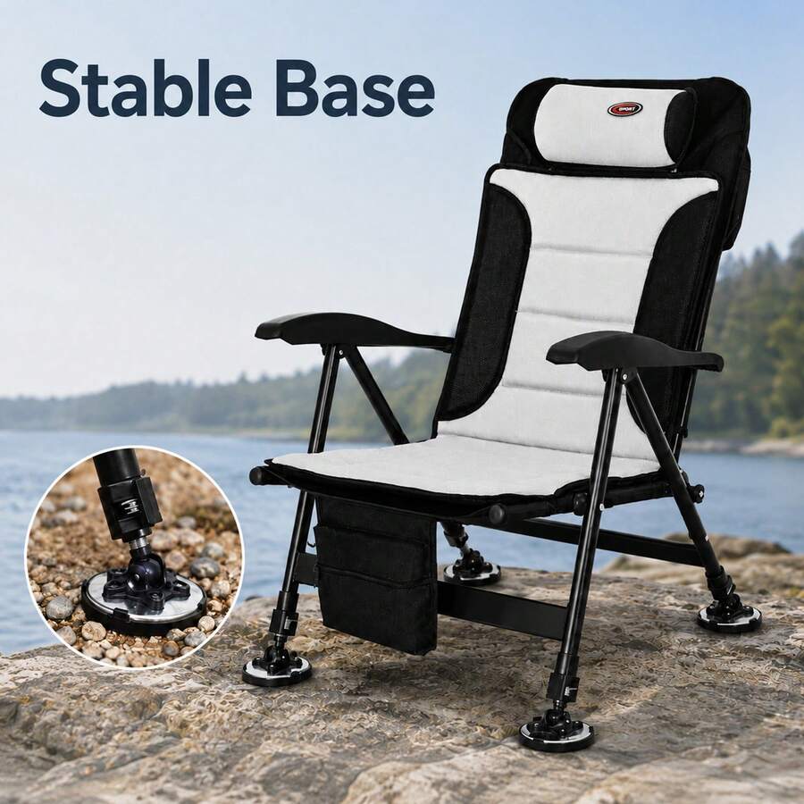 Foldable Camping Chair Adjustable Backrest Portable Fishing Chair - Grey - View 1