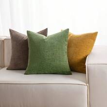 1pc Sage Green Textured Chenille 18X18 Inch Throw Pillow Cover, Solid Color Decorative Cushion Case, Suitable For Living Room Sofa, Farmhouse Modern Home Decor, Pillow Insert Not Included - Olive Green - View 3