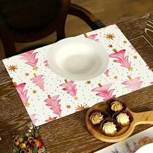 1/4/6pcs Christmas Series Pink Watercolor Christmas Tree Pattern Printed Placemats, Heat-Resistant Table Mat For Home Kitchen/Table Protection, Kitchen Dining Table Party Scene Decoration - Multicolor - View 11