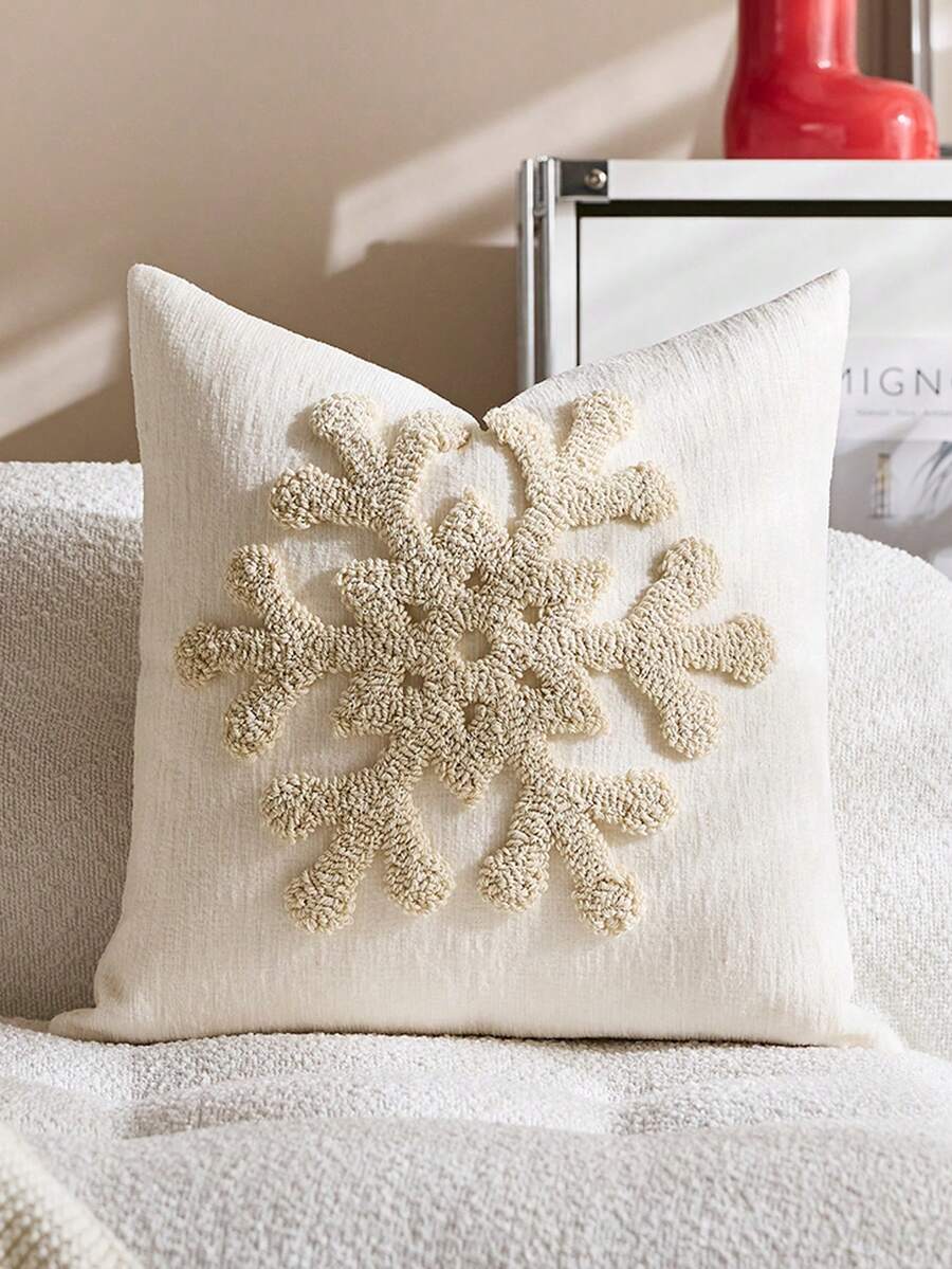 3D聖誕雪花抱枕套 鄉村農舍風聖誕樹枕套 17.72x17.72英吋 聚酯纖維 拉鍊式 僅限手洗 幾何圖案 居家裝飾節慶假期靠墊套 (1件/2件可選) - 米色 - 查看 1