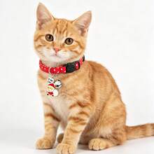 Breakaway Cat Collar For Boy And Girl Cats, With Removable Bell And Charms, Christmas Plaid Polka-Dot Red Kitten Collars, Pink Stars Patterned - Red - View 9