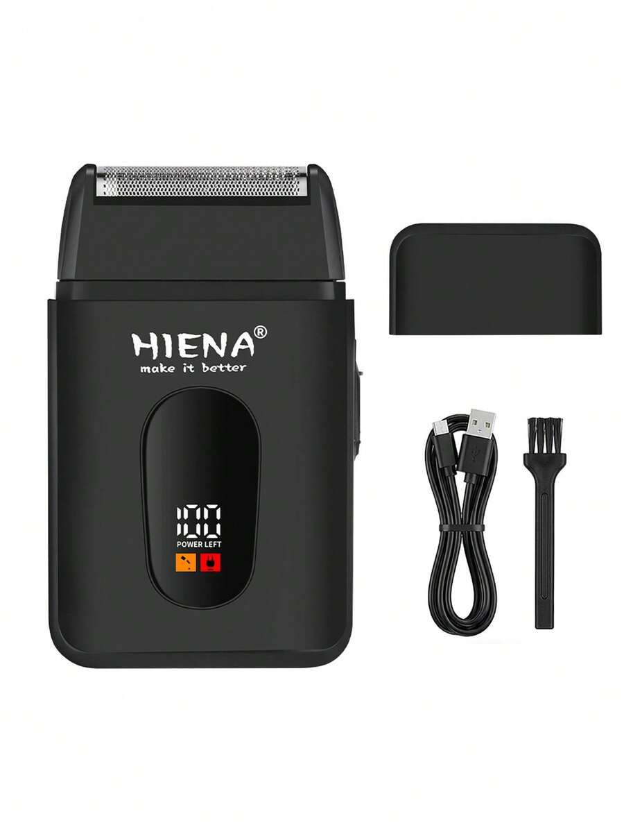 HIENA 男士電動刮鬍刀，無線箔片式刮鬍刀，浮動刀頭，可充電鬍鬚面部刮鬍刀，LED 電量顯示，Type-C USB，可拆卸刀頭易於清潔，迷你便攜旅行刮鬍刀，黑金色