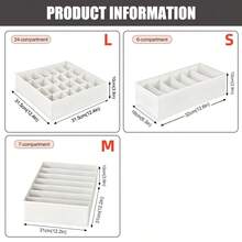 1pc White Underwear & Socks Drawer Organizer Box, 20-Grid Fabric Dresser Storage Box For Underwear, Socks, Handkerchiefs, Ties - White - View 3
