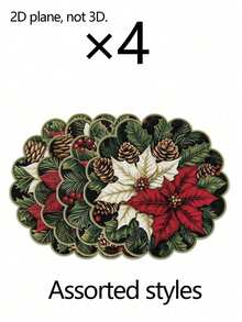 8pcs/4pcs/1pc Round Placemats, Winter Floral And Pine Cone Pattern, Suitable For Christmas Party Decoration, Theme Party, Christmas Dinner, Vintage Style Party - One Size Fits All - View 12