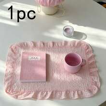 1/2/4pcs Korean Ins Style Ruffled Plaid Table Mat, Textured Bubble Gauze Fabric Heat-Insulating Placemat, Afternoon Tea Display Photo Decoration Napkin - Multicolor - View 20
