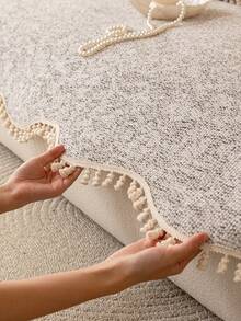 1pc Tassel Design Chenille Sofa Cover, Non-Slip Backing, Pet-Friendly, Durable, All-Season Use, Machine Washable, Holiday Decor Home Furnishing Sofa Protection, Suitable For 1/2/3/4 Seat L-Shaped Sofa Armrest Backrest Cover, Autumn Decor, Room Decor, Back To School, Schoolsupplies - Grey - View 8