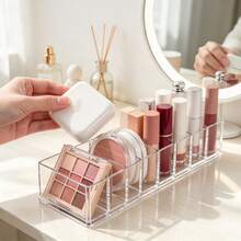 1/2pcs 8-Grid Clear Acrylic Makeup Storage Organizer, Dust-Proof Press On Nail Storage Box, Desktop Cosmetic Display Holder For False Nails, Lipsticks, Small Jewelry, Vanity Table Decor, Home Bathroom Desktop Storage Container - Clear - View 4