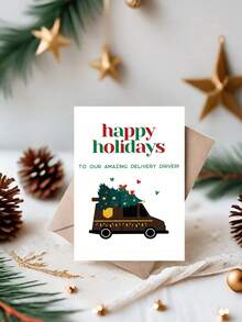 1pc Thank You Greeting Card For Delivery Driver, Postal Courier – Delivery Van Flat Illustration, Christmas Appreciation, Thickened, With Envelope - A - View 10