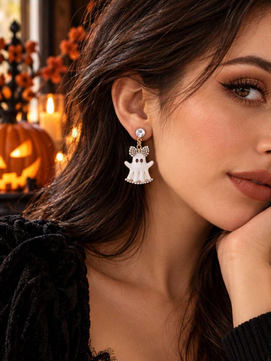1 Pair Cute Cartoon Ghost Earrings, Designed For Daily Wear, Holidays, Parties And Halloween, Exquisite Gift - Multicolor - View 1