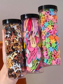 60/30pcs Girls Multi-Color Non-Damaging Water Drop BB Clips, Coffee-Tone Five-Point Star BB Clips, Side Bangs & Loose Hair Clips, Flower Mini Claw Clips Hair Accessories For Daily Use - Multicolor - View 1