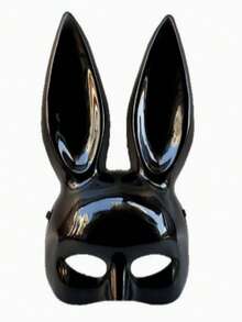 1pc Black & White Glossy Rabbit Mask, Suitable For Nightclubs, Masquerade Parties, Halloween Parties And More - Multicolor - View 5