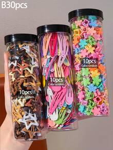 60/30pcs Girls Multi-Color Non-Damaging Water Drop BB Clips, Coffee-Tone Five-Point Star BB Clips, Side Bangs & Loose Hair Clips, Flower Mini Claw Clips Hair Accessories For Daily Use - Multicolor - View 6