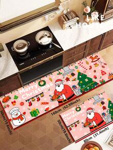 1/2pcs Christmas Kitchen Decor Rug, Santa Claus Pattern Winter Kitchen Rug And Mat, Non-Slip Washable Absorbent Kitchen Accessory Decor Mat, Christmas Holiday Gift! - Multicolor - View 12