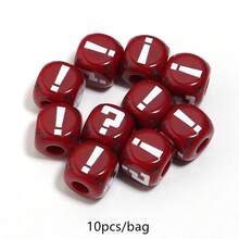 10pcs/Pack 12mm Exclamation Mark & Question Mark Printed Colorful Large Hole Square Beads, Acrylic Focal Beads For DIY Phone Chain, Hair Accessories, Keychain, Bag Charm - Printed Large Square Beads - View 17