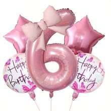 6pcs Pink Number Foil Balloon Set, 32 Inch Mylar Number Balloons With Bow Decoration, Happy Birthday And Star Balloons, Suitable For Girls Birthday, Baby Shower, Anniversary Background Decoration - Number Balloon Set - View 14