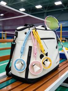 1pc Rotatable Shuttlecock Keychain, Mini Badminton Bag Charm Pendant, Sports Style Key Ring Accessory, Backpack Hanging Decor, Creative Gift For Badminton Fans Players - Multicolor - View 2
