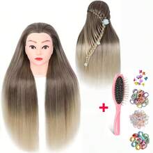 URmeili Synthetic Hair Training Mannequin Head, Cosmetology Practice Doll Head For Braiding Styling Hairdressing, With Free Hair Brush & Hair Ties, Multi-Color Optional - View 13