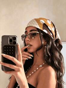 1pc Women's Satin Square Headscarf Solid Color - Beige Brown - View 1
