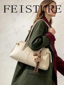 FEISTURE 1件時尚女款大容量腋下肩背包，附吊飾，適合日常外出、約會、通勤 - 白色 - 查看 1