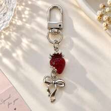 1pc Unisex Funny Realistic Transparent Strawberry Keychain, Simple Sweet Bow Key Ring Bag Pendant - Multicolor - View 1