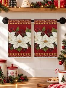 2pcs/4pcs Set Christmas Vintage White Poinsettia Towels, Classic Red Background With Gold Edge Floral Berry Pattern Hand Towels, Bathroom Kitchen Home Decor, Holiday Gift - Multicolor - View 5