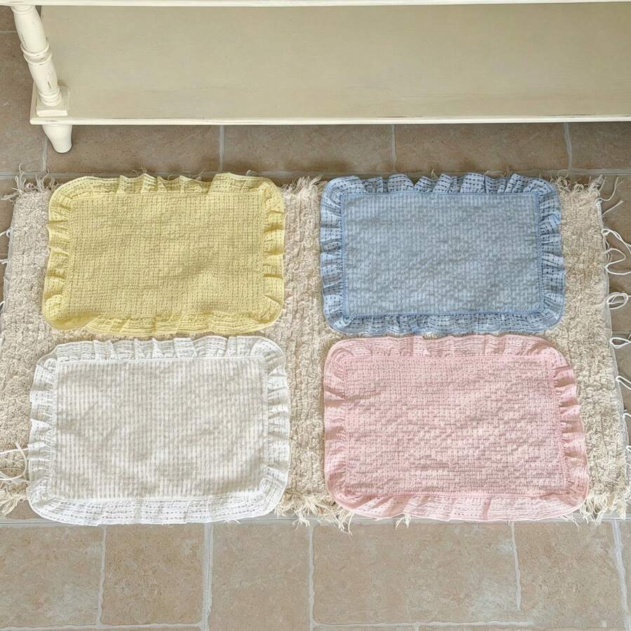 1/2/4pcs Korean Ins Style Ruffled Plaid Table Mat, Textured Bubble Gauze Fabric Heat-Insulating Placemat, Afternoon Tea Display Photo Decoration Napkin - Multicolor - View 1