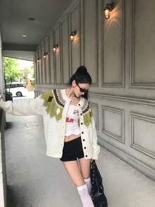Cardigan Sweater Wanita Motif Fair Isle Klasik, Pakaian Rajut Musim Dingin Klasik untuk Tampilan Modis dan Nyaman - MultiWarna - View 4