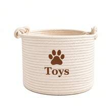 1pc Pet Toy Storage Basket, Simple Ins Style Paw Print Miscellaneous Storage Basket, Double Handle Cotton Pet Storage Basket, Sturdy And Durable, Foldable, Suitable For Storing Dog, Cat Toys, Pet Supplies, Balcony, Living Room, Bedroom Placement - Apricot - View 6