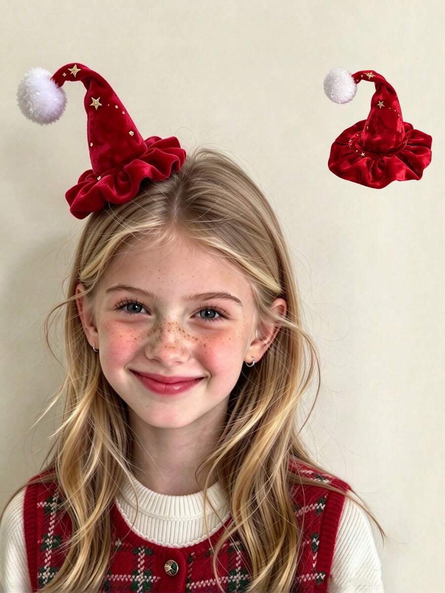 Christmas Star Christmas Hat Hair Clip, Velvet Holiday Side Clip, Girls Party Atmosphere Headpiece - Multicolor - View 1