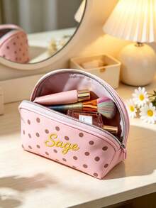 1件客製化刺繡姓名波點化妝包，客製文字化妝收納袋，拉鍊PU皮革旅行盥洗包，送給她的生日禮物 - 彩色 - 查看 3