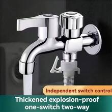 1pc 304 Stainless Steel Dual Outlet Faucet, Multi-Function Washing Machine Tap, Suitable For Connecting Washing Machine, Bathroom Addition, Bathroom Hardware - Silver - View 2