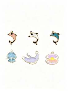 10/20pcs Ocean Series Cute Dolphin Alloy Oil Drop Pendant DIY Earring Necklace Accessories - Multicolor - View 6