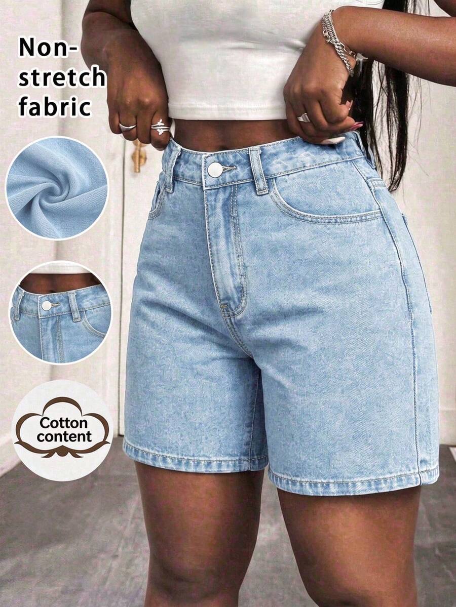 Women's Solid Color Bermuda Denim Shorts Casual Summer, Effortless Style