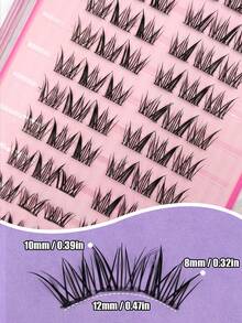 Asiteo 60pcs C Curl Black Natural Soft False Eyelashes, Glue-Free, Suitable For Beginners, Cute Cartoon/Anime Segmented False Eyelash Clusters, Single Cluster False Eyelashes, False Eyelashes - C - View 2