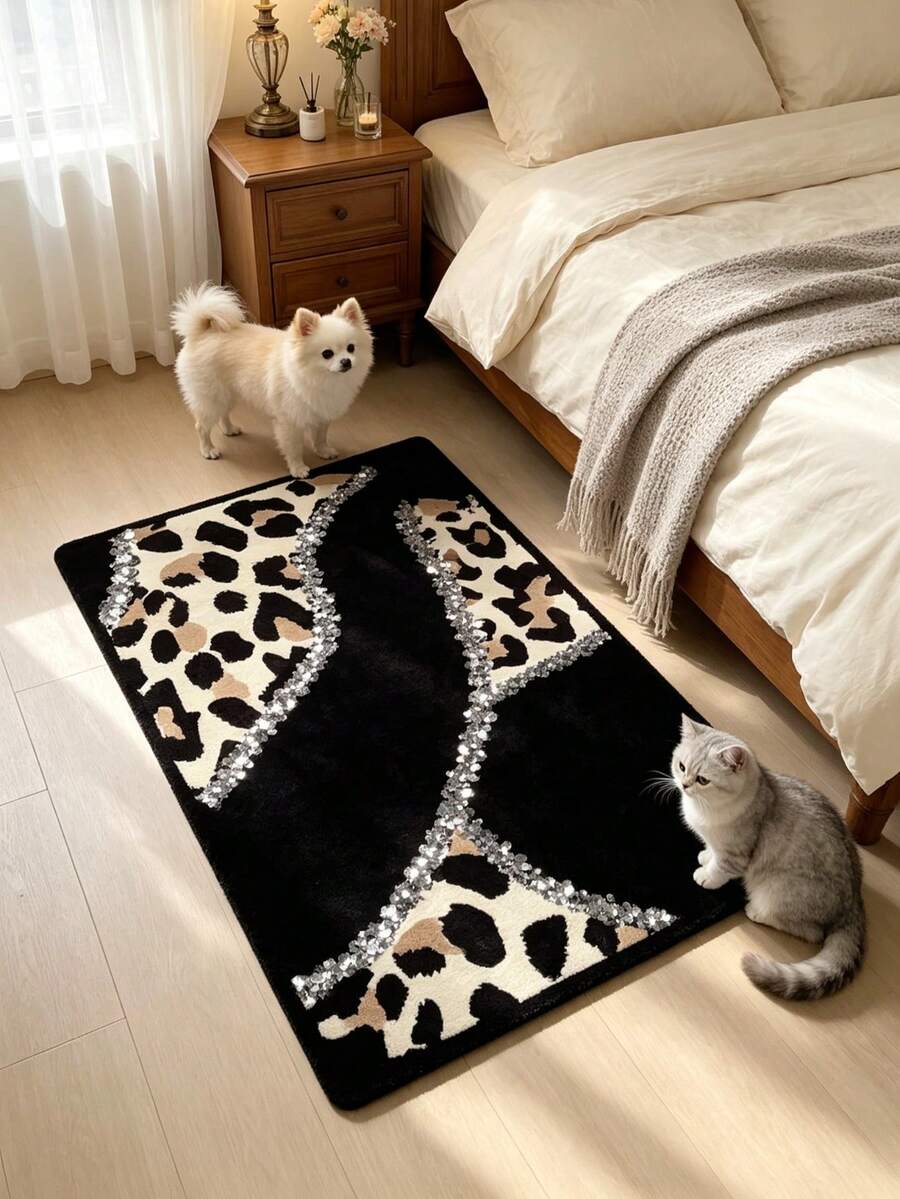 1pc Luxury Leopard Print Decorative Rug, Warm And Soft Decorative Mat, Perfect For Daily Home And Holiday Decor, Decorative Rug, Bedroom Decor, Small Rug, Rug, Home Decor, Living Room Rug, Living Room Small Rug, Bedroom Rug, Living Room Home Decor, Outdoor Rug, Washable Rug - Multicolor - View 1