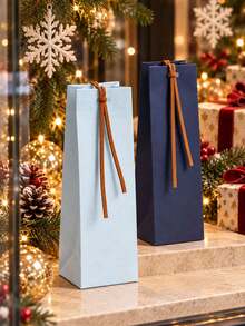 50/20pcs Portable Kraft Paper Gift Bags With Leather Ribbon Handles, Suitable For Wine Bottles, Party Favors, Weddings, Birthdays, Holiday Gift Packaging Decoration, Aesthetic Shopping Bags - Multicolor - View 10