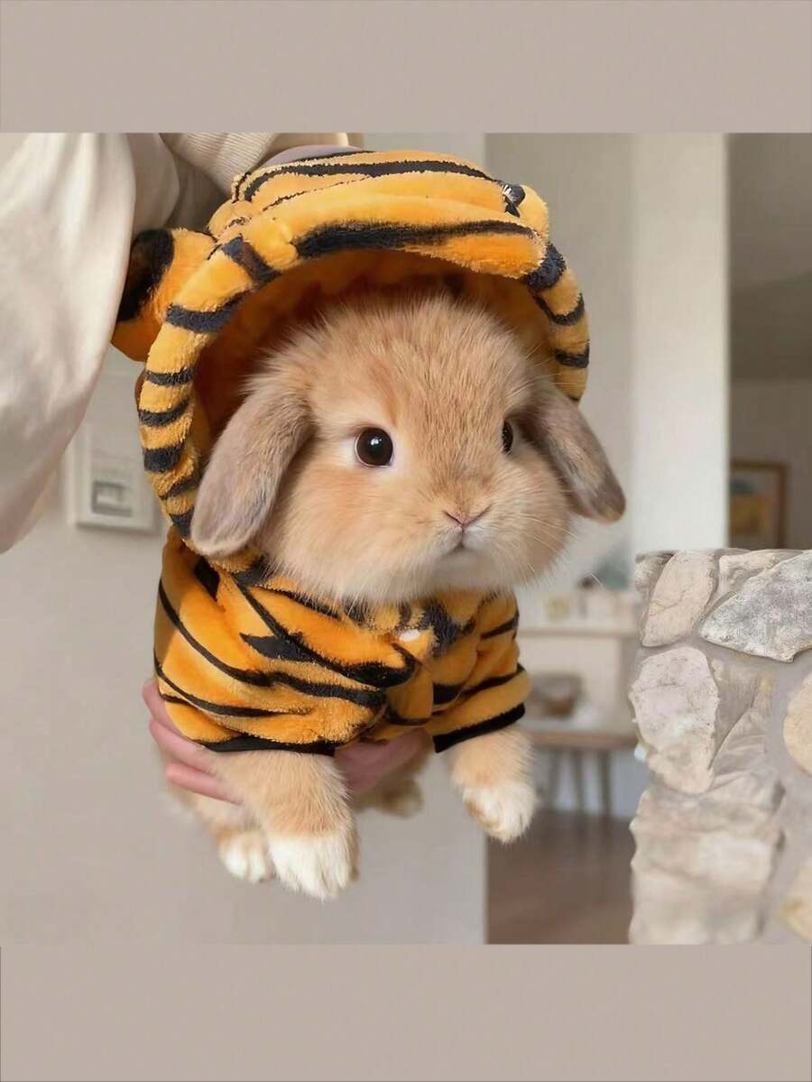 1pc Tiger Transformation Pattern Sweatshirt, Cute Tiger Design Spring/Autumn Warm Sweatshirt, Rabbit Pet Accessories, Rabbit Pet Supplies, Rabbit, Rabbit Pet Accessories, Rabbit Pet Supplies, Valentine's Day